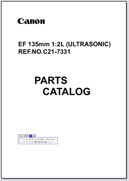 Canon Lens EF 135mm 1:2L Ultrasonic Parts Catalog