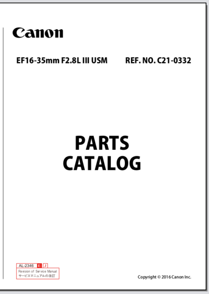 Canon Lens EF 16-35mm F2.8L III USM Parts Catalog