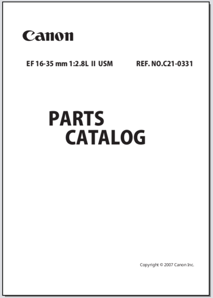 Canon Lens EF 16-35mm F2.8L II USM Parts Catalog