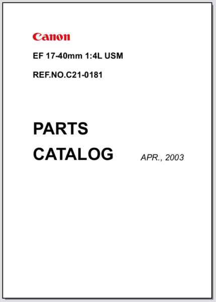 Canon Lens EF 17-40mm 1:4L USM Parts Catalog