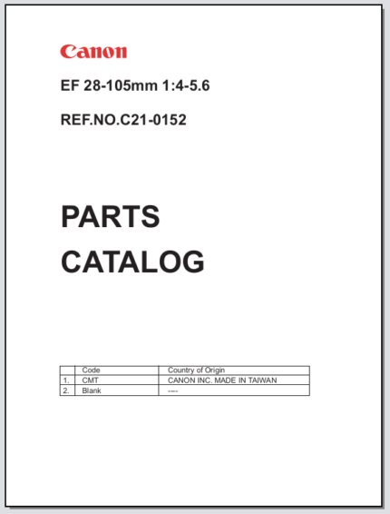 Canon Lens EF 28-105mm 1:4-5.6 Parts Catalog