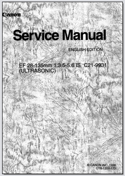 Canon Lens EF 28-135mm 1:3.5-5.6 IS Ultrasonic Service Manual