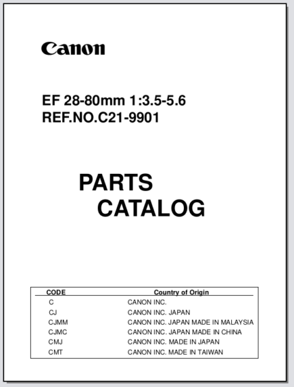 Canon Lens EF 28-80mm 1:3.5-5.6 Parts Catalog