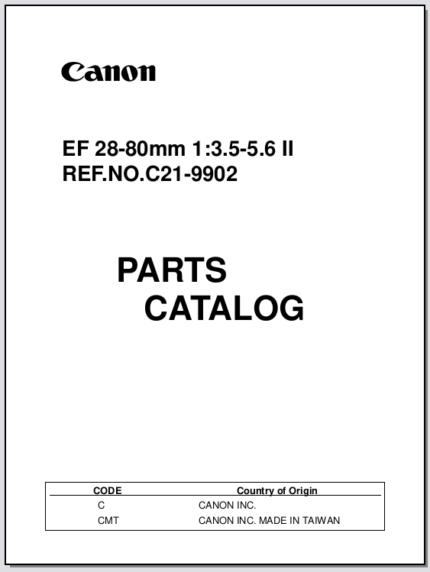 Canon Lens EF 28-80mm 1:3.5-5.6 II Parts Catalog