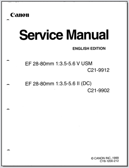 Canon Lens EF 28-80mm 1:3.5-5.6 V USM-IIDC Service Manual