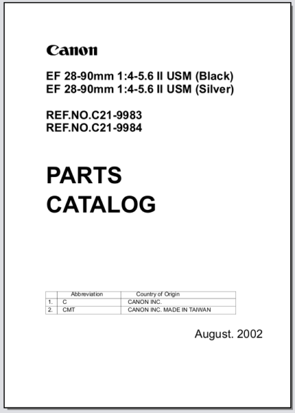 Canon Lens EF 28-90mm 1:4-5.6 II USM Parts Catalog