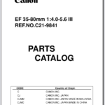 Canon Lens EF 35-80mm 1:4-5.6 III Parts Catalog