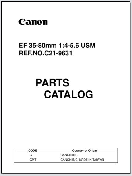 Canon Lens EF 35-80mm 1:4-5.6 USM Parts Catalog