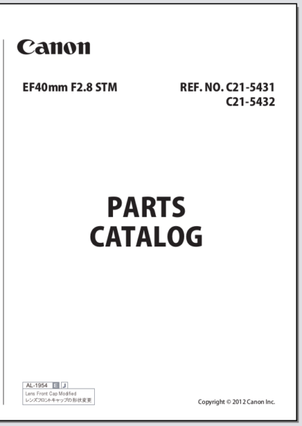 Canon Lens EF 40mm f2.8 STM Parts Catalog