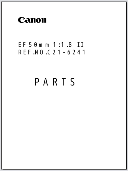 Canon Lens EF 50mm 1:1.8 II Parts Catalog