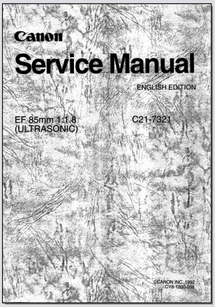 Canon Lens EF 85mm 1:1.8 Ultrasonic Service Manual