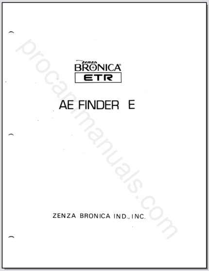 Bronica ETR AE Finder E Repair Manual