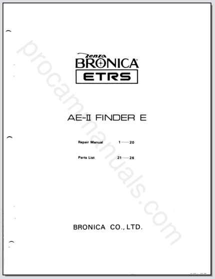 Bronica ETRS AE-II Finder E Repair Manual & Parts List