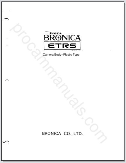 Bronica ETRS Body Plastic Type Parts List