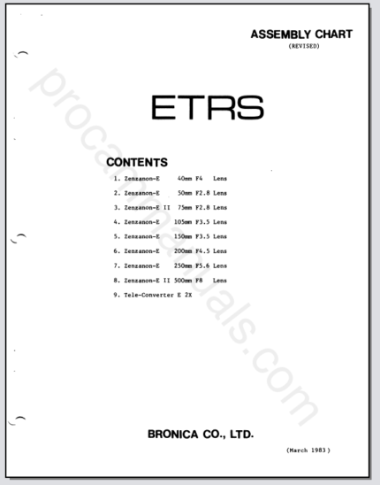 Bronica ETRS Lens Parts List