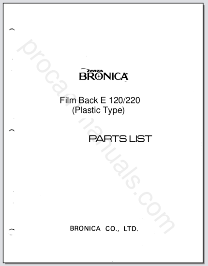 Bronica Film Back E 120,220 (Plastic Type) Parts List