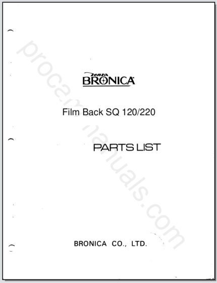 Bronica Film Back SQ 120,220 Parts List