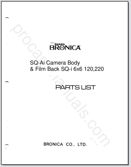 Bronica SQ-Ai Camera Body & Film Back SQ-i 6x6 120,220 Parts List