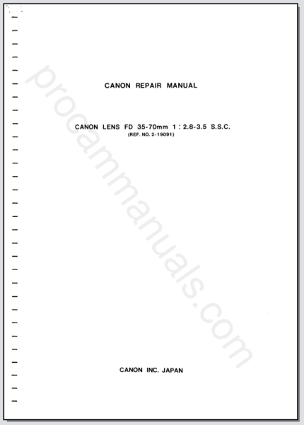 Canon Lens FD 35-70mm f2.8-3.5 SSC Lens Service Manual