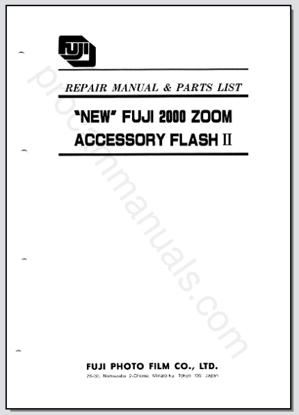 NEW Fuji 2000 Zoom Accessory Flash II Repair Manual & Parts List